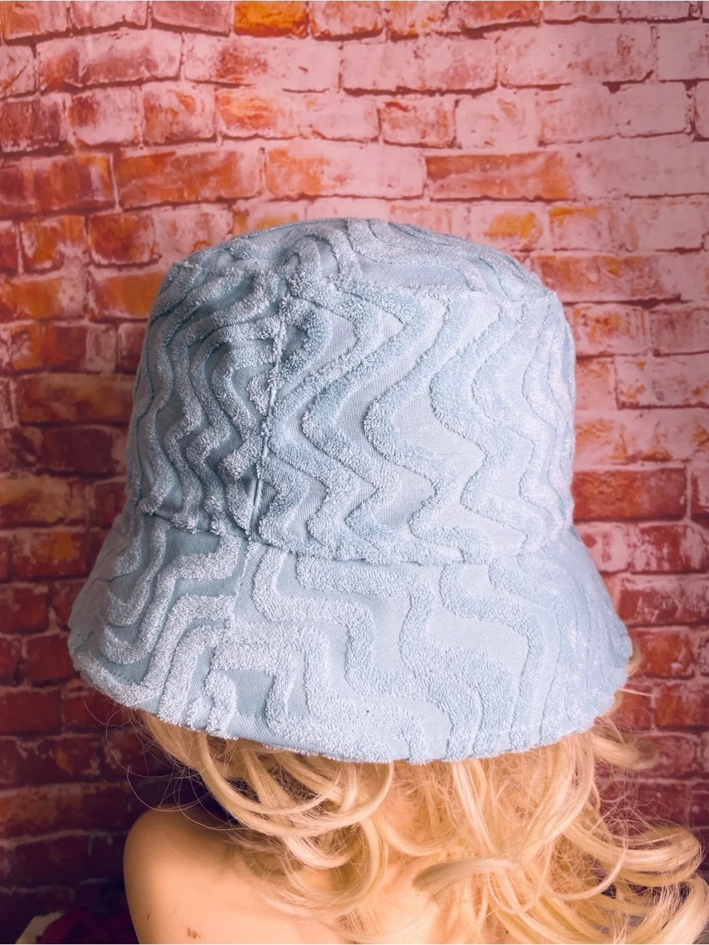 Light Blue Textured Terrycloth Bucket Hat